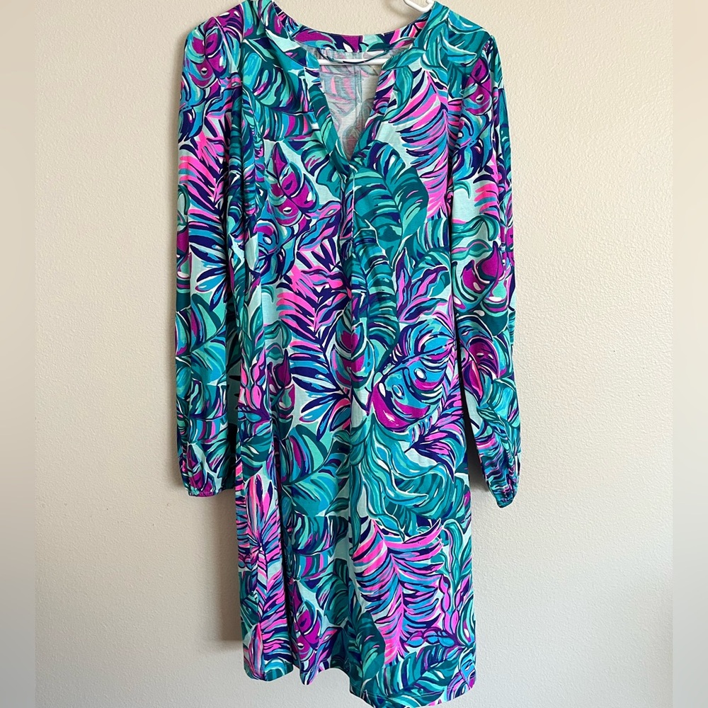 Lilly Pulitzer Turquoise & Purple Printed V-Neck Wrap Dress - Picture 2 of 8